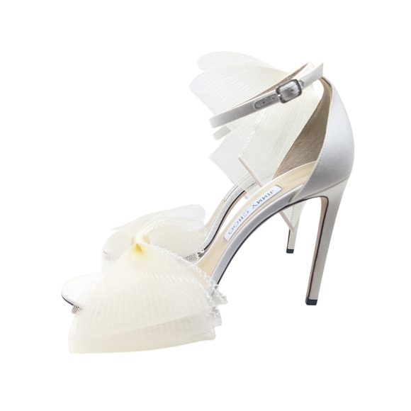 NWT Jimmy Choo Ivory White Aveline 100 Bow Stiletto Heel Sandal Size EU 37 - Picture 4 of 11